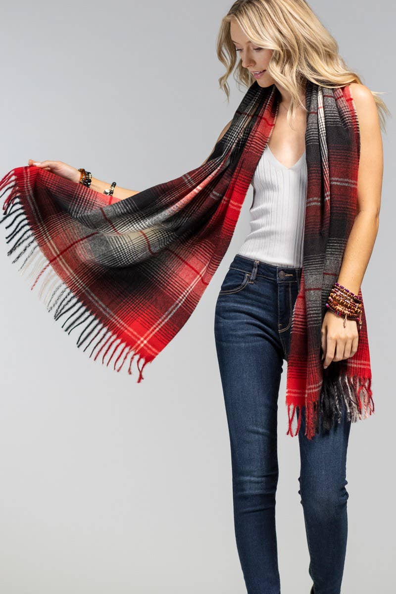 Plaid Fringe Oblong Scarf