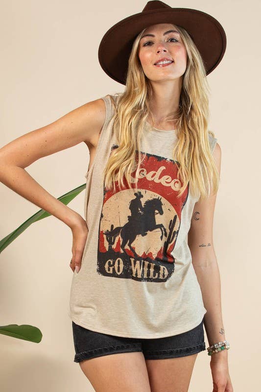 RUTH RODEO GO WILD GRAPHIC SLEEVELESS TOP