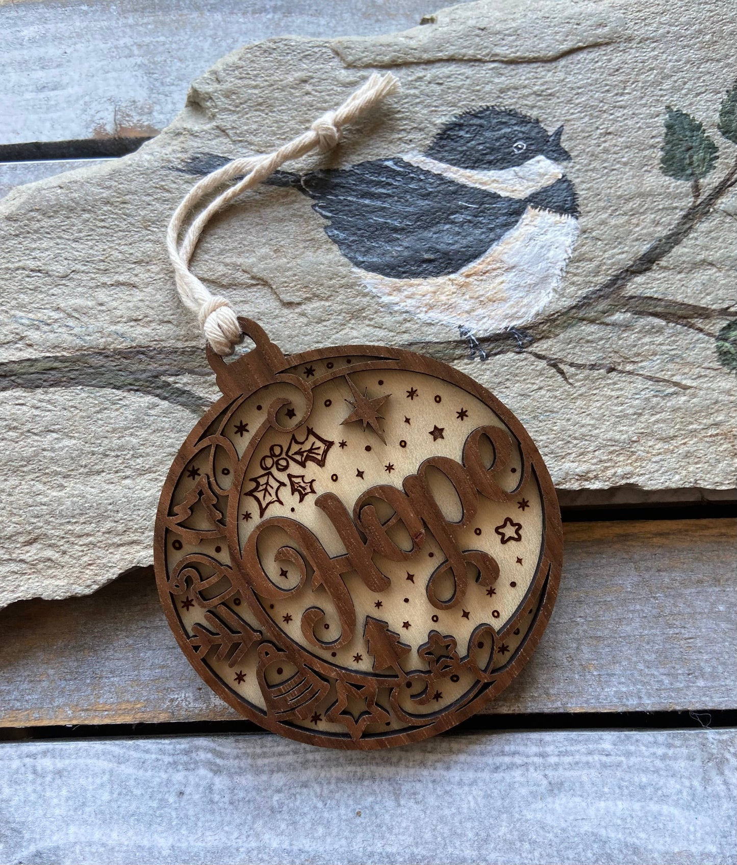 Christmas ornament, wooden 2D ornament, hope