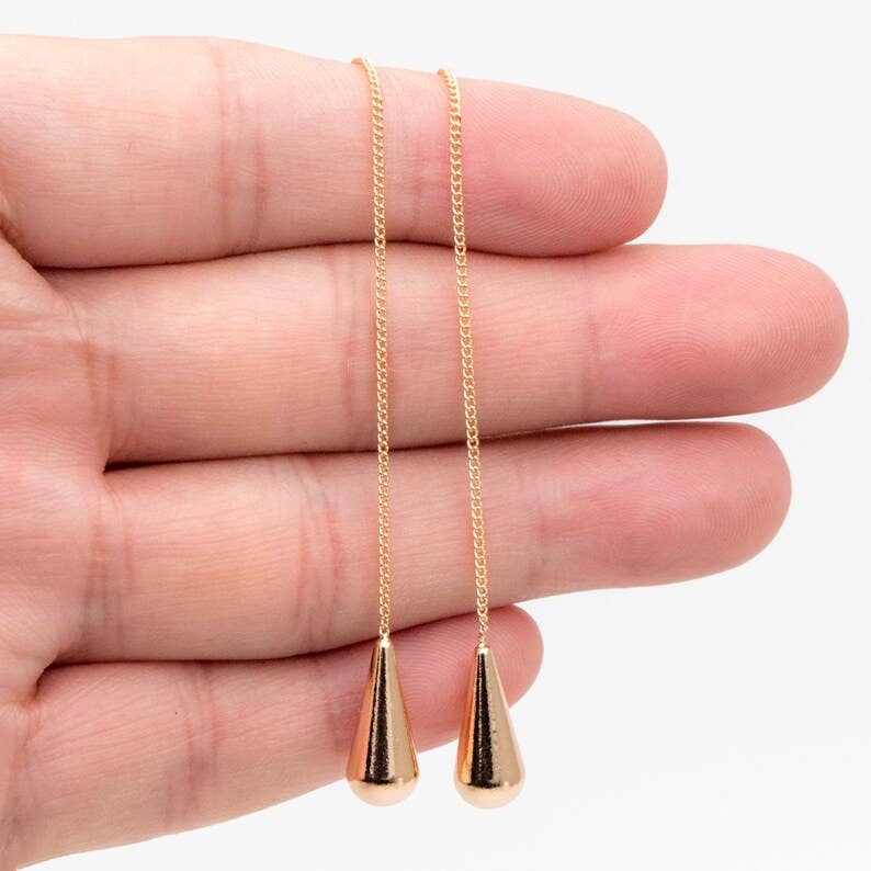 Miranda|18k Gold teardrop chain earrings, threader earrings