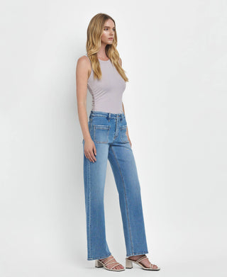 LOVERVET BY VERVET HIGH RISE PATCH POCKET WIDE LEG JEANS LV1479