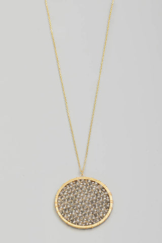 Glass Beaded Wire Disc Pendant Long Necklace