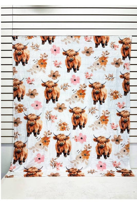 HIGHLAND COW PRINT FLANNEL BLANKET