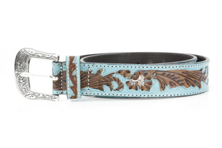 Turquoise Tooled Floral Belt Brown Accents ABB WST 09