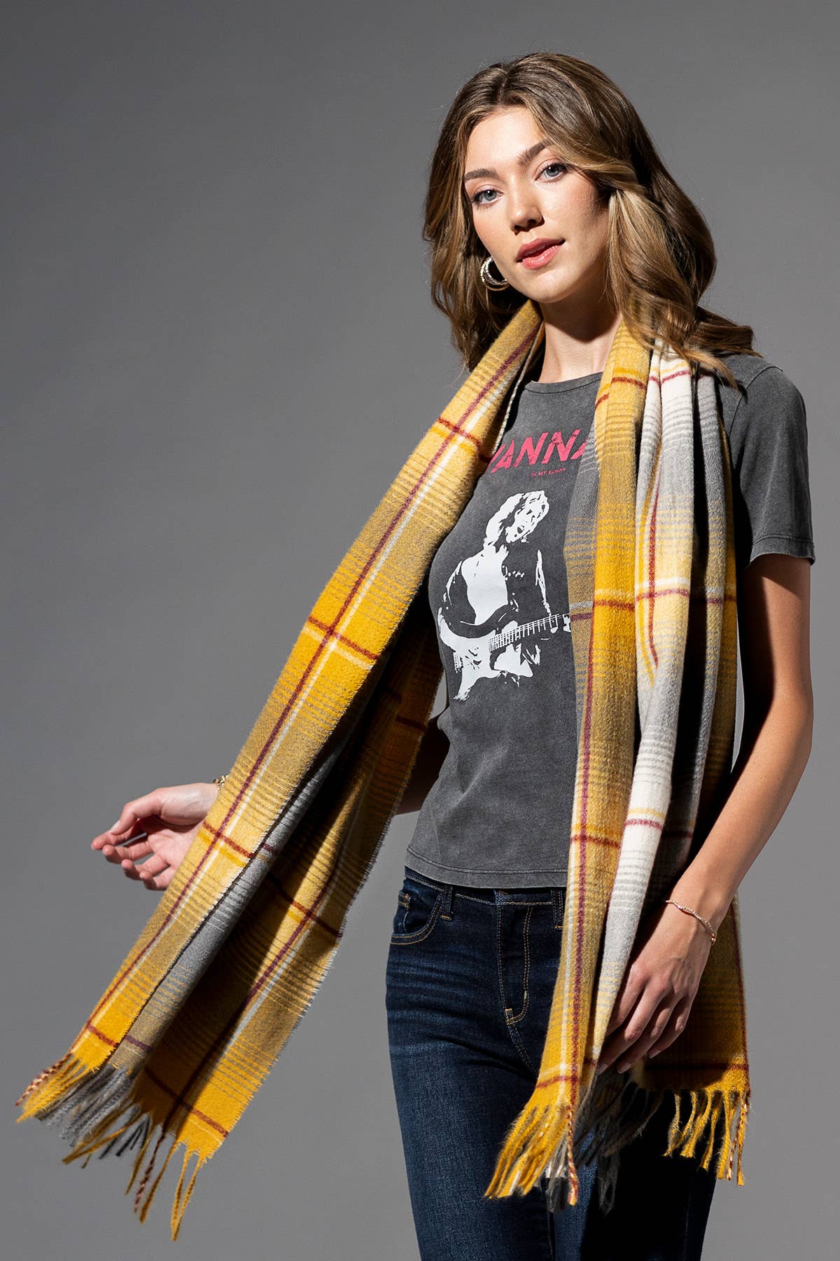 Plaid Fringe Oblong Scarf