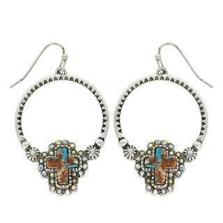Sophia Collection Western Turquoise Cross Open Drop Earrings