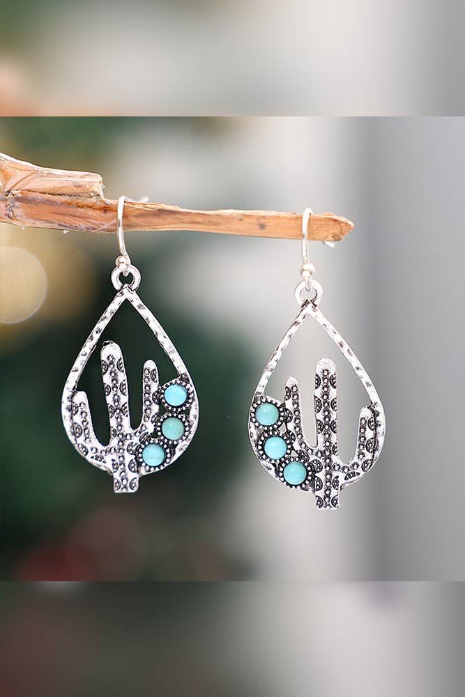 Turquoise Metal Cactus Earrings