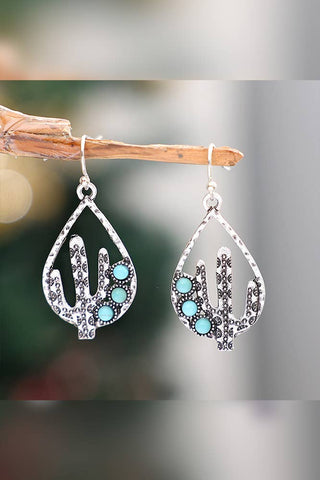 Turquoise Metal Cactus Earrings