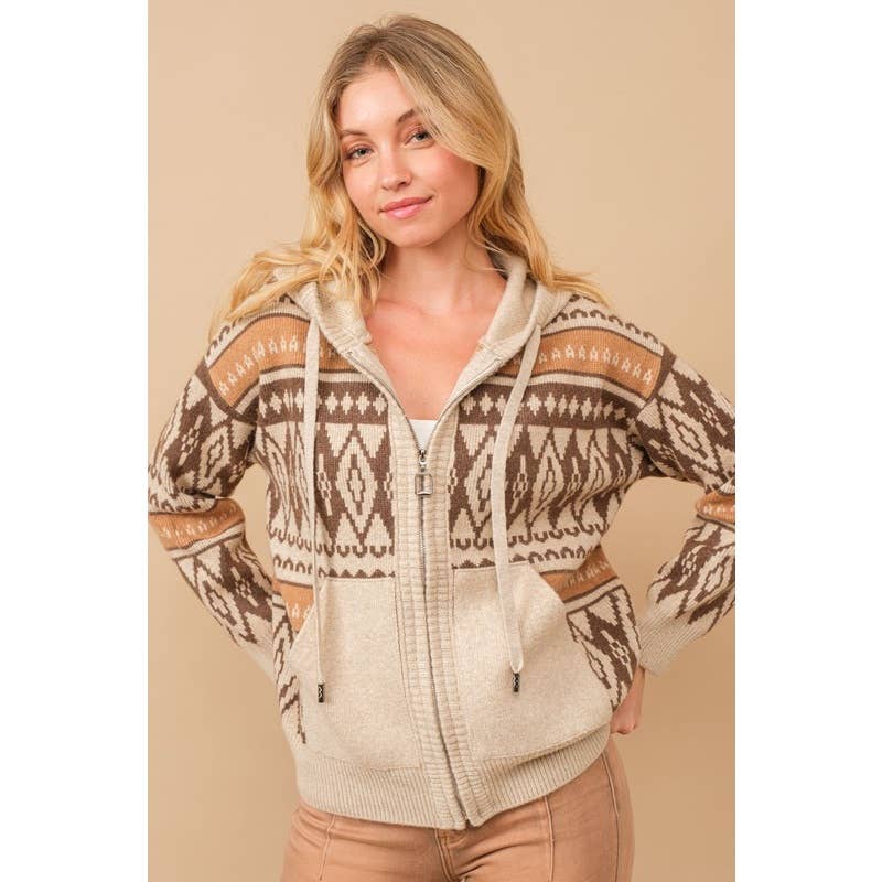 Aztec Geo Zip UP Pullover Hooded Sweater Jacket