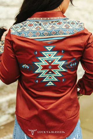 CLEARANCE Aztec Yoke Western Button Down Top