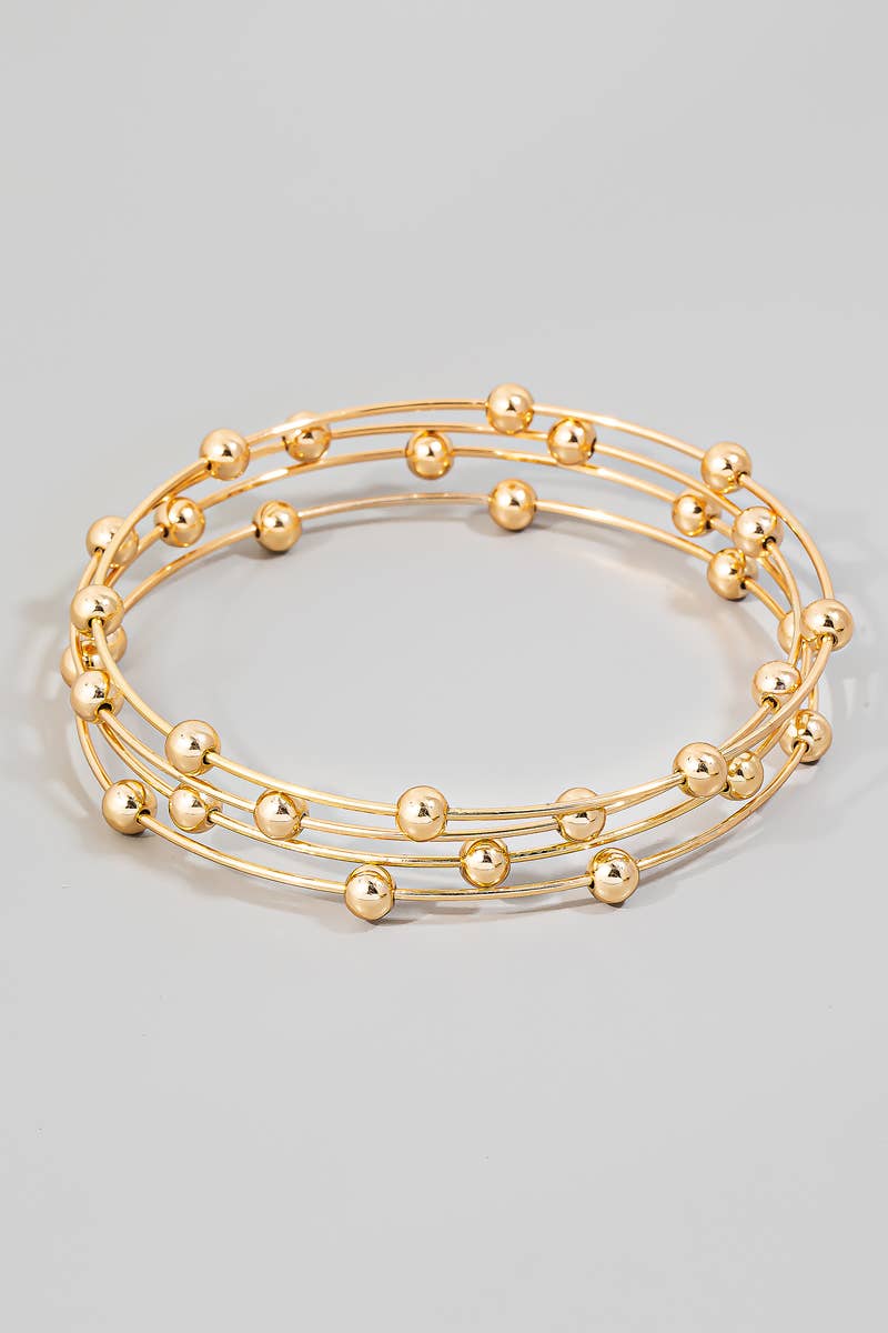 Multi Band Metallic Ball Bead Bangle Bracelet