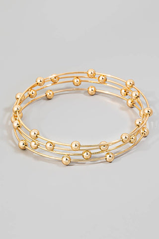 Multi Band Metallic Ball Bead Bangle Bracelet