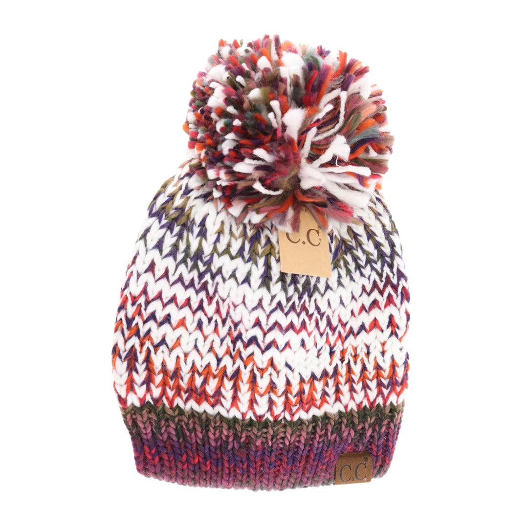 Fuzzy Lined Multicolored Yarn Pom C.C Beanie HTE0029