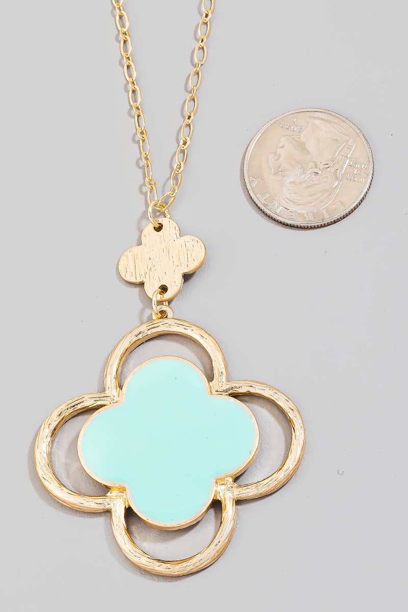 Layered Epoxy Clover Pendant Long Necklace Set