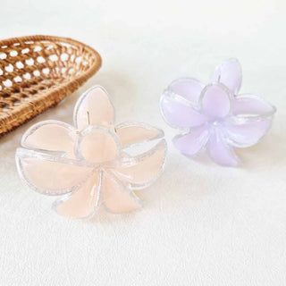 Glitter Outlined Plumeria Flower Hair Claw