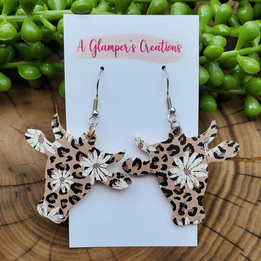 Boho Leopard Cow Leather Earrings