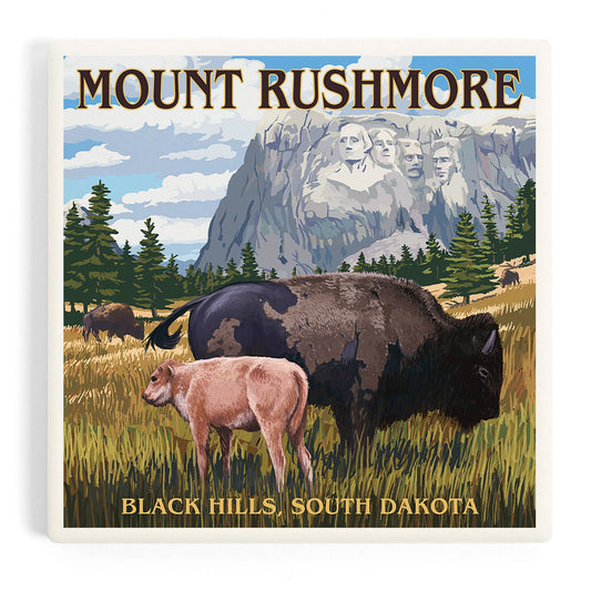 Ceramic Coaster Black Hills, South Dakota, Bison Grazing