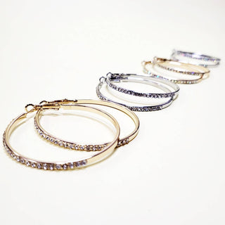 Gold or Silver Stone Hoop Earrings with diamond accents