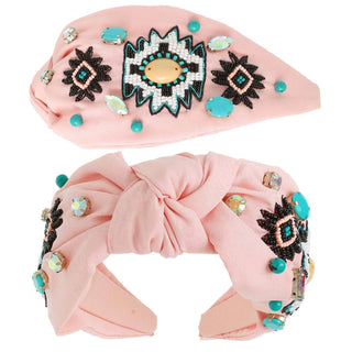 Western Aztec Design Top Knotted Beaded Headband