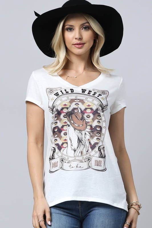 AV078-SHAYNA WILD WEST GRAPHIC V NECK SS TEE