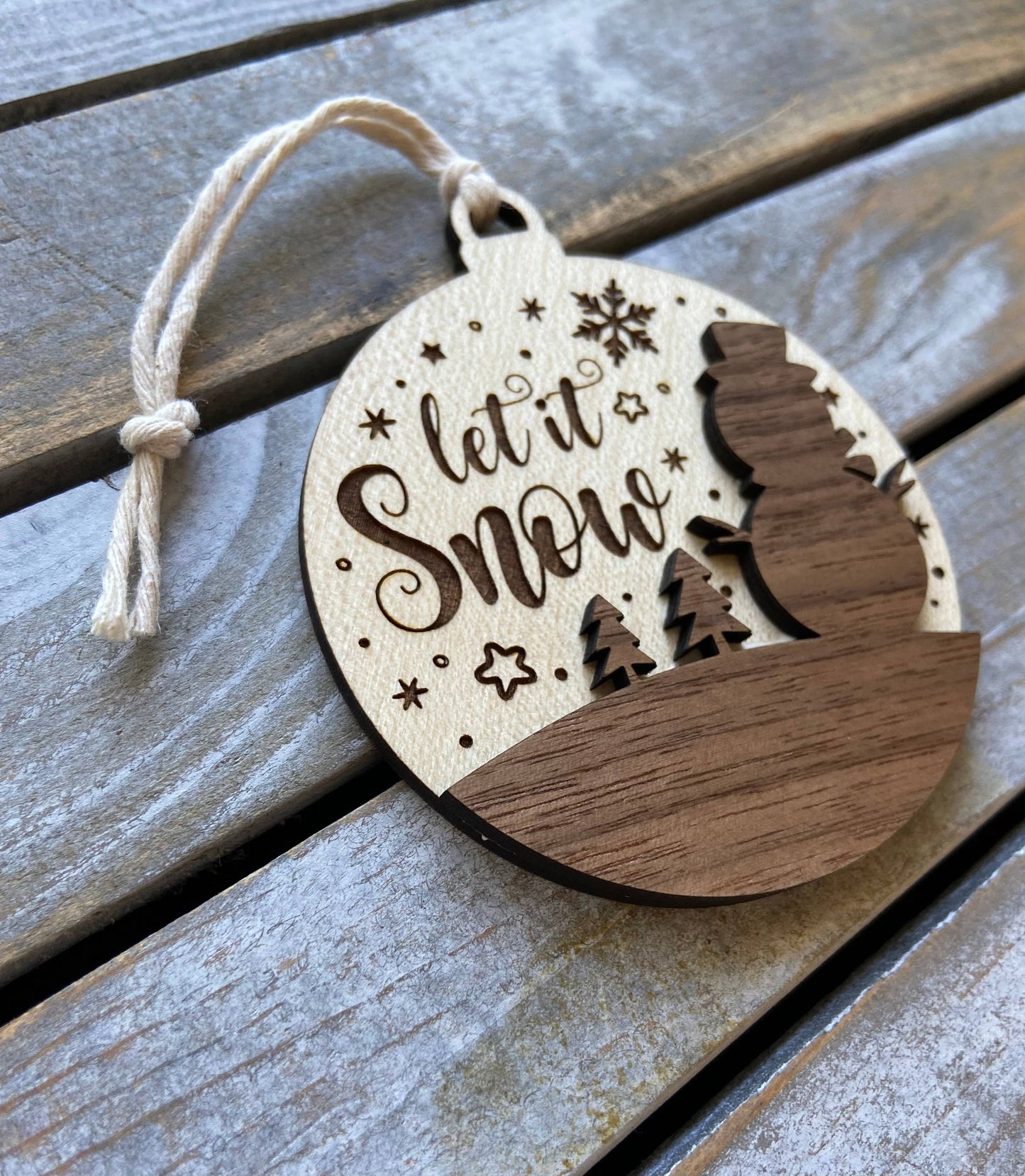 Christmas ornament, wooden 2D ornament, let it snow