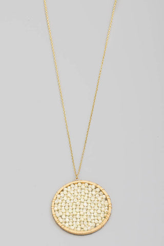 Glass Beaded Wire Disc Pendant Long Necklace