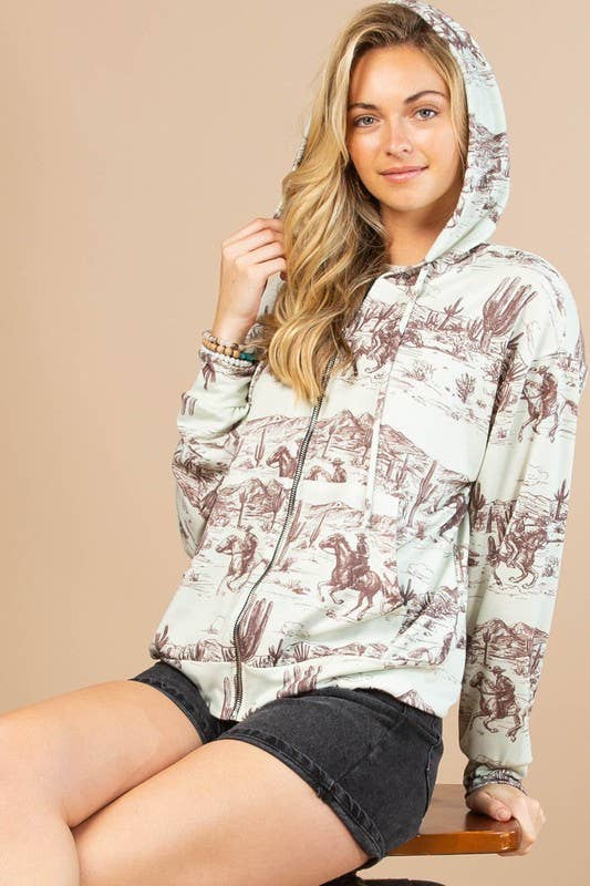 RILEY WILD WEST PRINT OPEN FRONT HOODIE