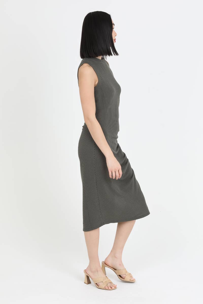 Olive TEXTURED KNIT SIDE ROUCH TANK DRESS by Angie