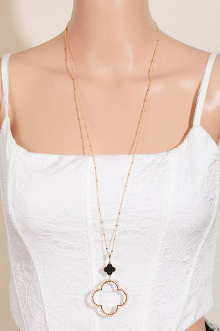 Beaded Clover Pendant Long Chain Necklace