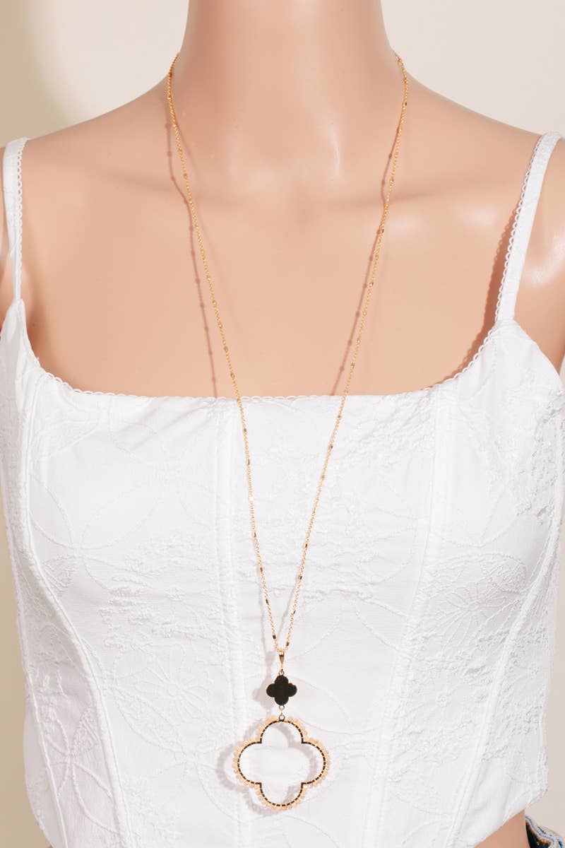 Beaded Clover Pendant Long Chain Necklace