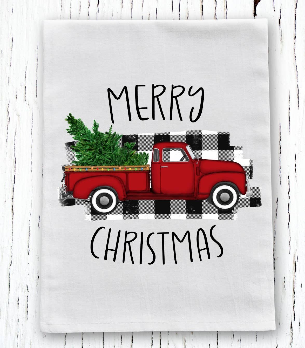 Merry Christmas Vintage Red Truck Kitchen Flour Sack Towel