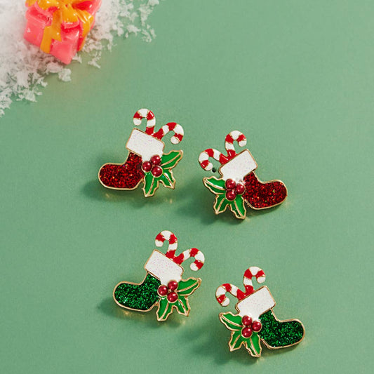 Christmas Socks Shape Enamel Post Earrings