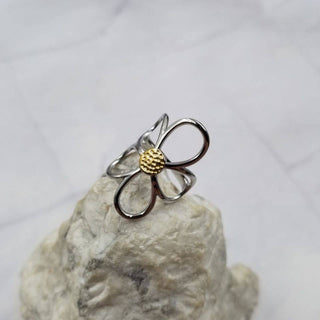 Stainless Steel Large Floral Ring - Adjustable