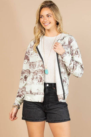 RILEY WILD WEST PRINT OPEN FRONT HOODIE