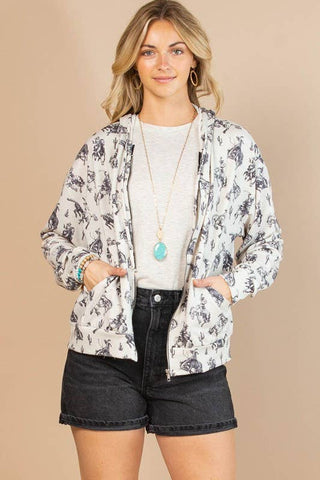 CHLOE BUCKING HORSES PRINT OPEN FRONT ZIPPER