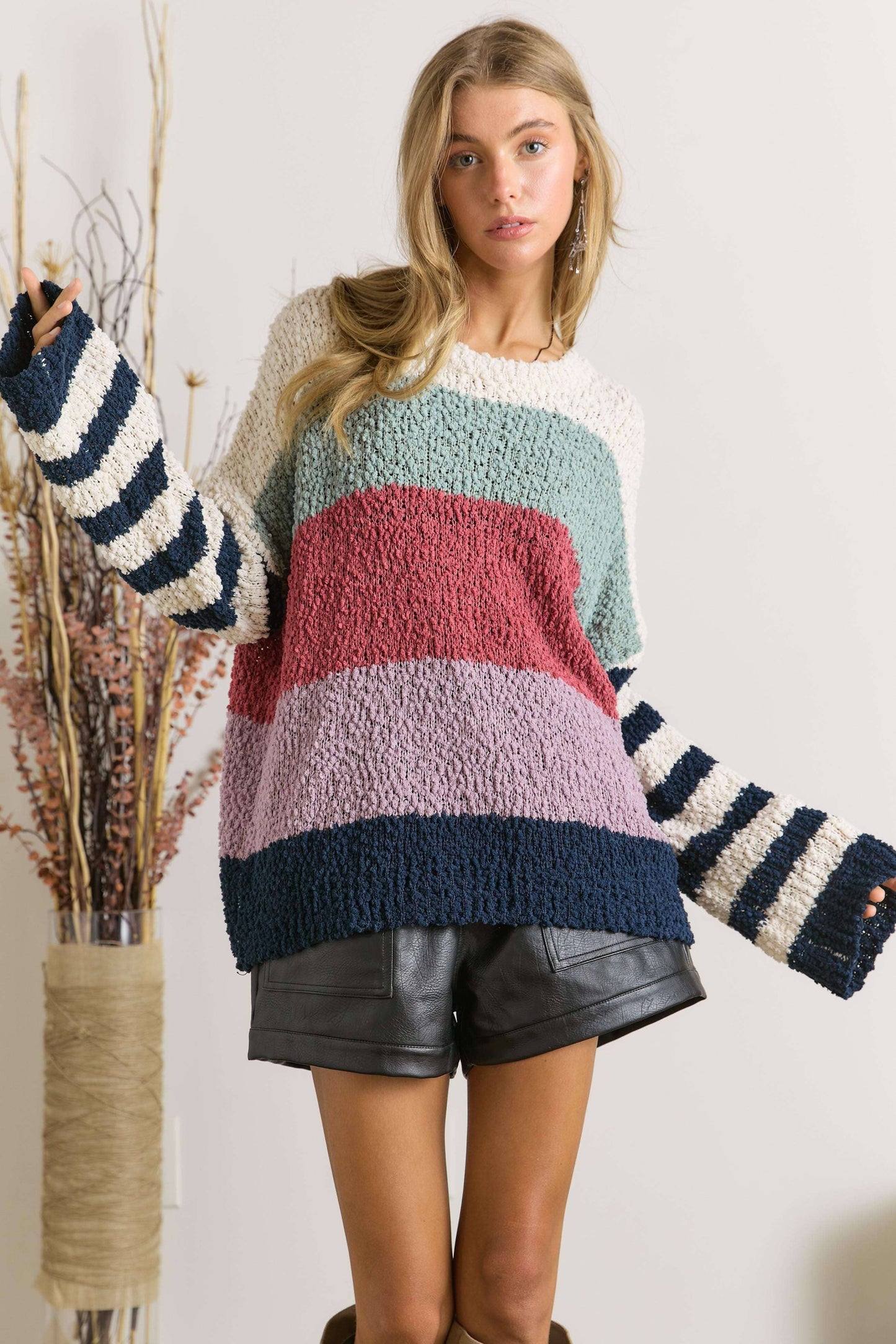 Adora STRIPE PATTERN TEXTURED SWEATER