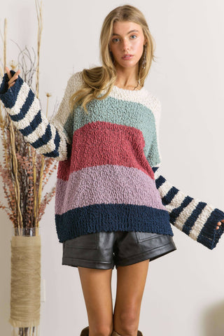 ***CLEARANCE**** Adora STRIPE PATTERN TEXTURED SWEATER