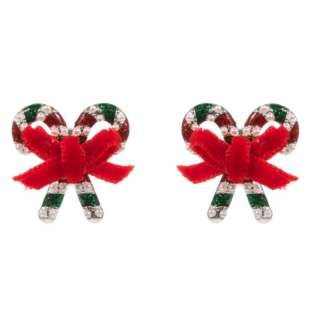 Christmas Candy Cane Shape Enamel Post Earrings