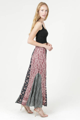 MIXED PRINT SMOCKED WAIST MAXI SKIRT