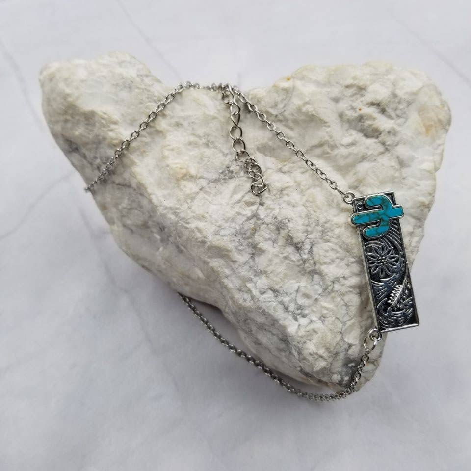 Western Turquoise Cactus Bar Necklace