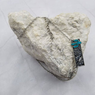 Western Turquoise Cactus Bar Necklace
