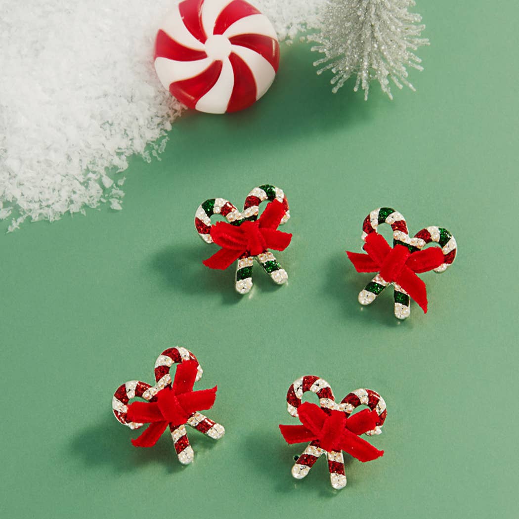 Christmas Candy Cane Shape Enamel Post Earrings