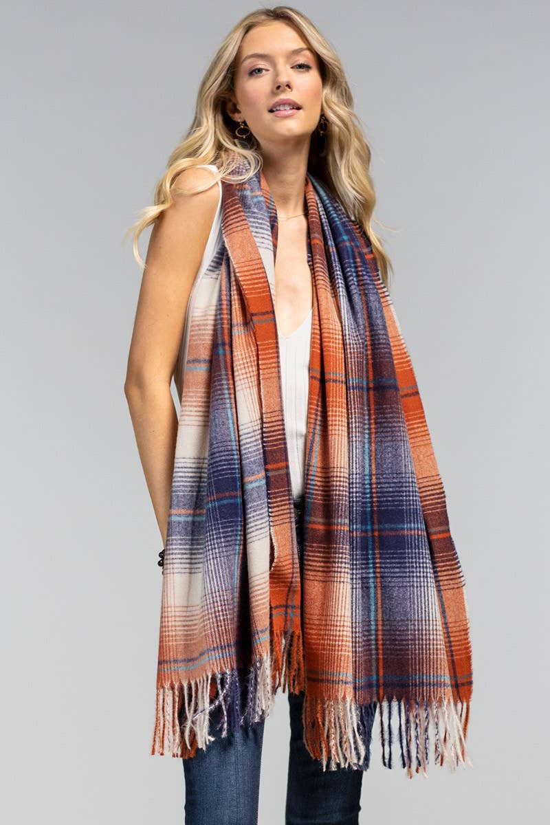 Plaid Fringe Oblong Scarf