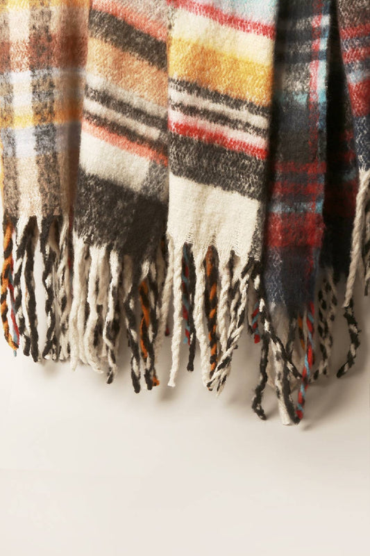 Women's Multi Stripe Cozy Scarf w Fringe