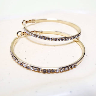 Gold or Silver Stone Hoop Earrings with diamond accents
