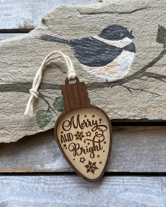 Christmas ornament, wooden 2D ornament, merry & bright