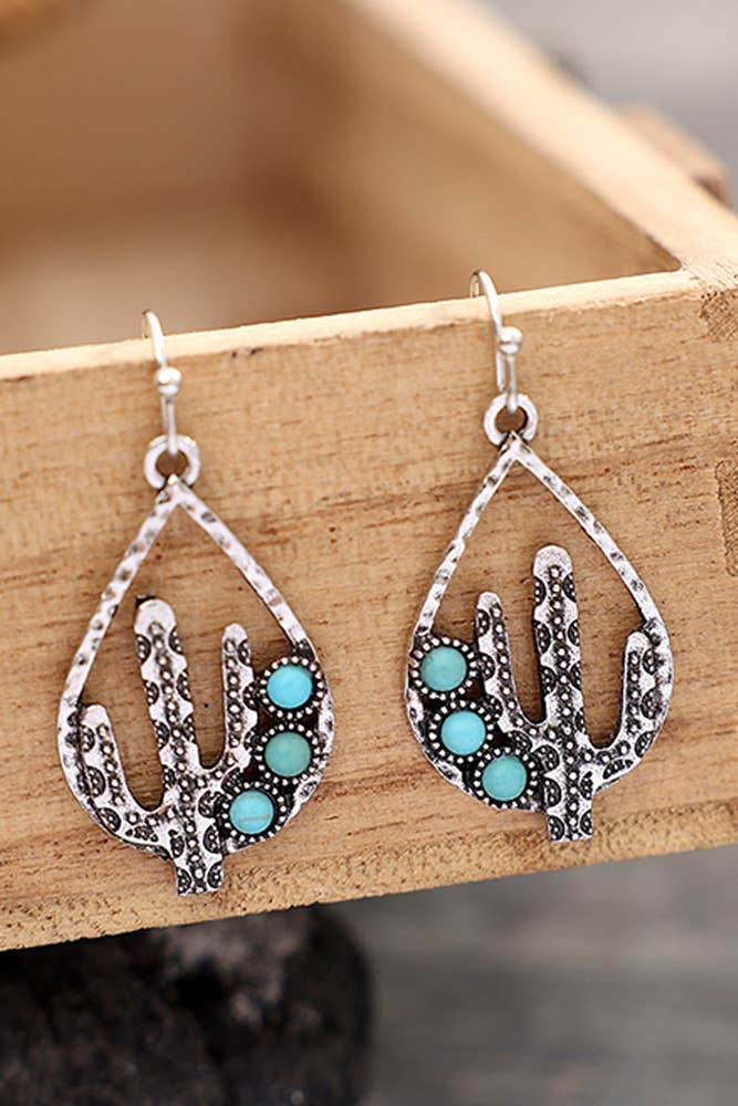 Turquoise Metal Cactus Earrings