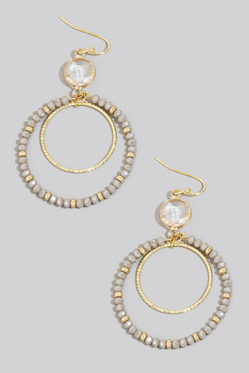 Faceted Glass Disc And Layered Beaded Hoop Dangle Earrings