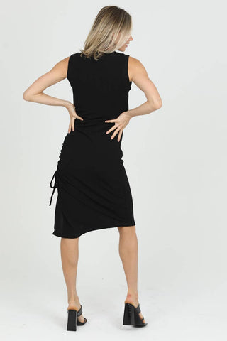 Olive TEXTURED KNIT SIDE ROUCH TANK DRESS by Angie