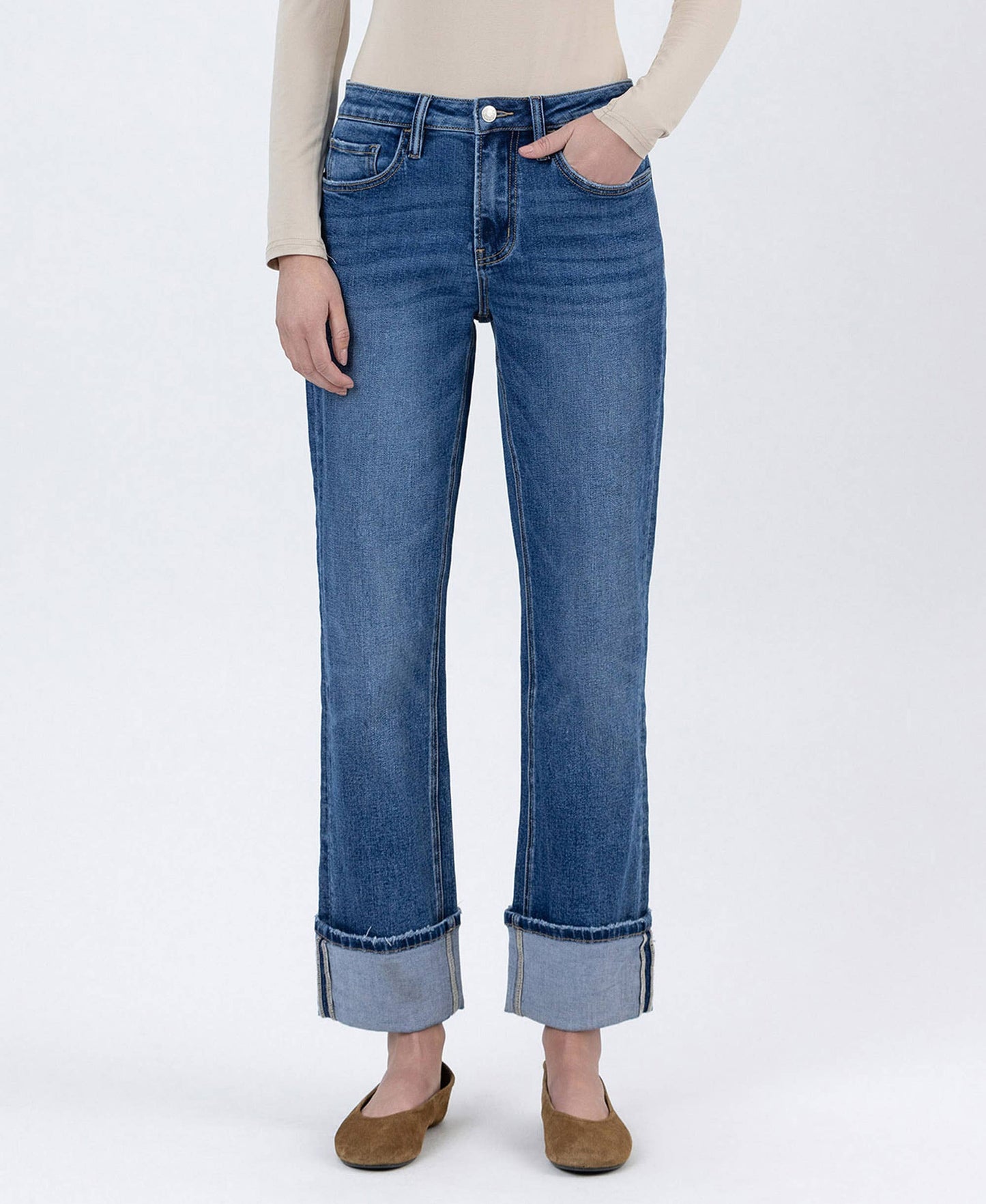 LOVERVET BY VERVET HIGH RISE CUFFED ANKLE STRAIGHT JEANS LV1608